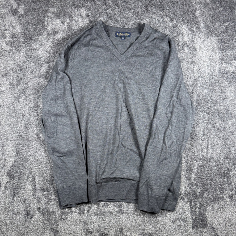 Brooks Brothers Brookstech Merino Wool V-Neck Sweater Mens XL Gray Long Sleeve
